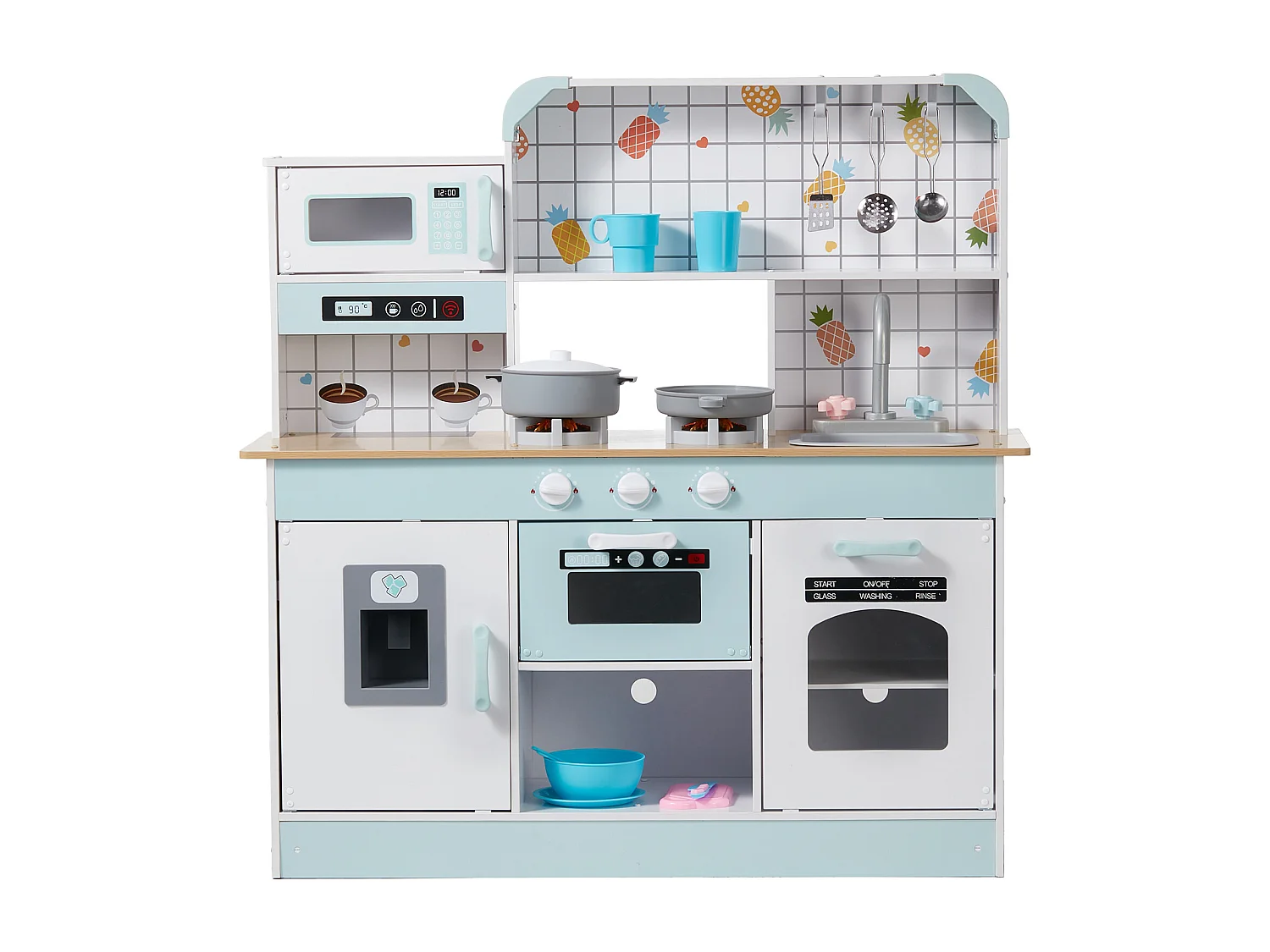 Ensemble de Cuisine SucceBuy pour Enfants, Cuisine de Jeu en Bois avec Lumières et Sons, Jouet de Cuisine avec 24 Pièces, Blanc