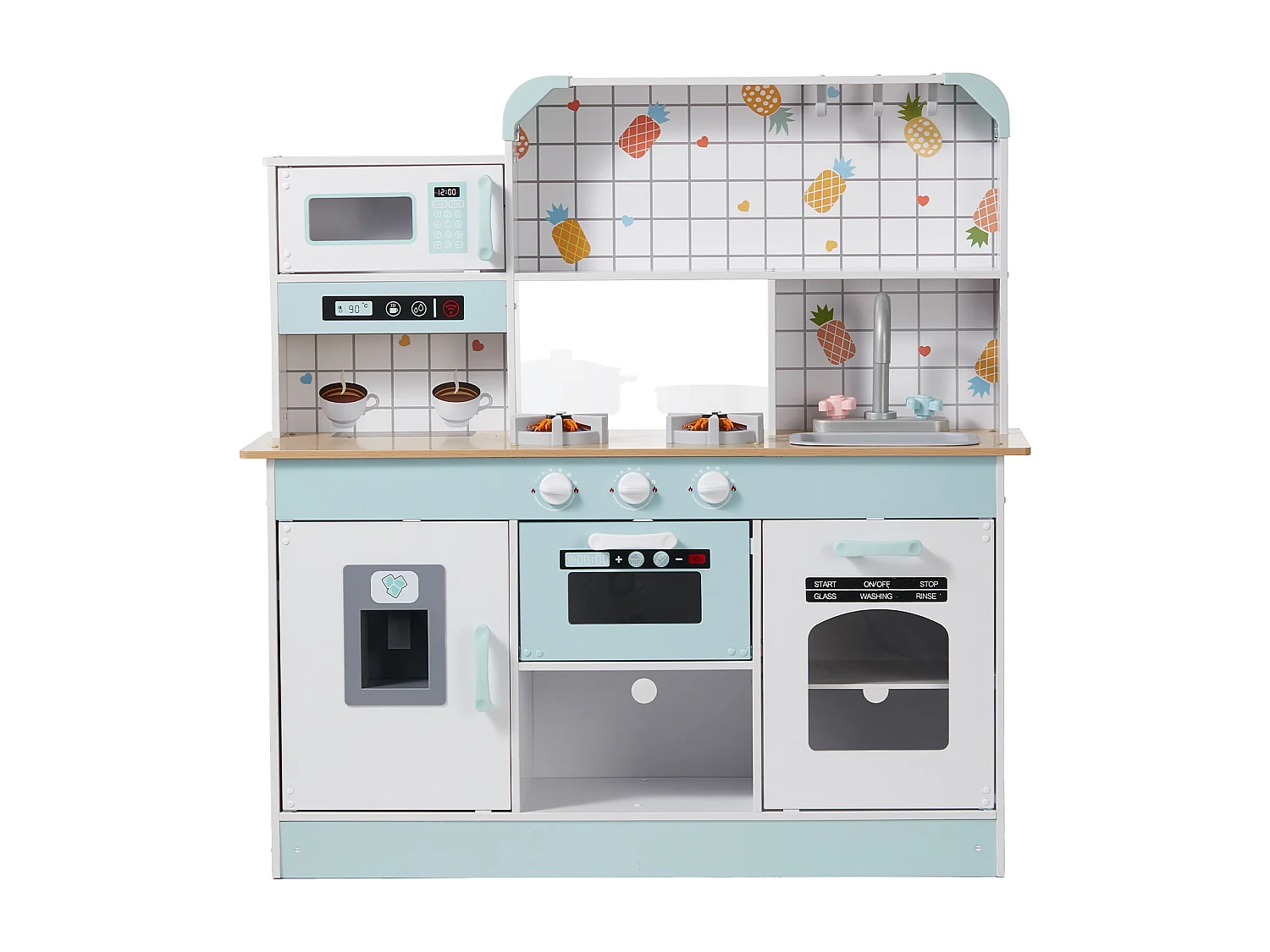Ensemble de Cuisine SucceBuy pour Enfants, Cuisine de Jeu en Bois avec Lumières et Sons, Jouet de Cuisine avec 24 Pièces, Blanc