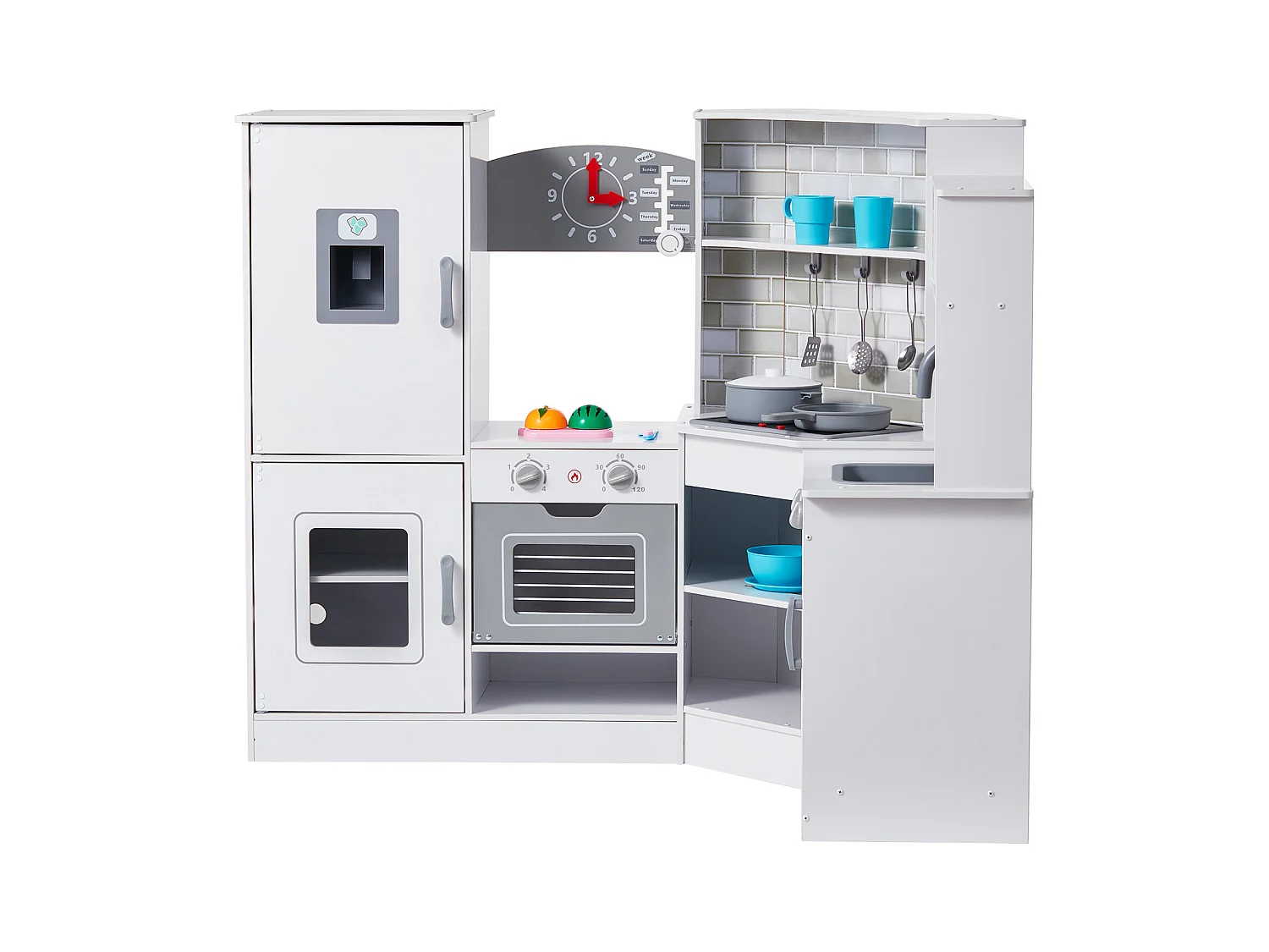 Ensemble de Cuisine SucceBuy pour Enfants, Cuisine de Jeu en Bois, Jouet de Cuisine Factice 24 PCS Accessoires, Blanc