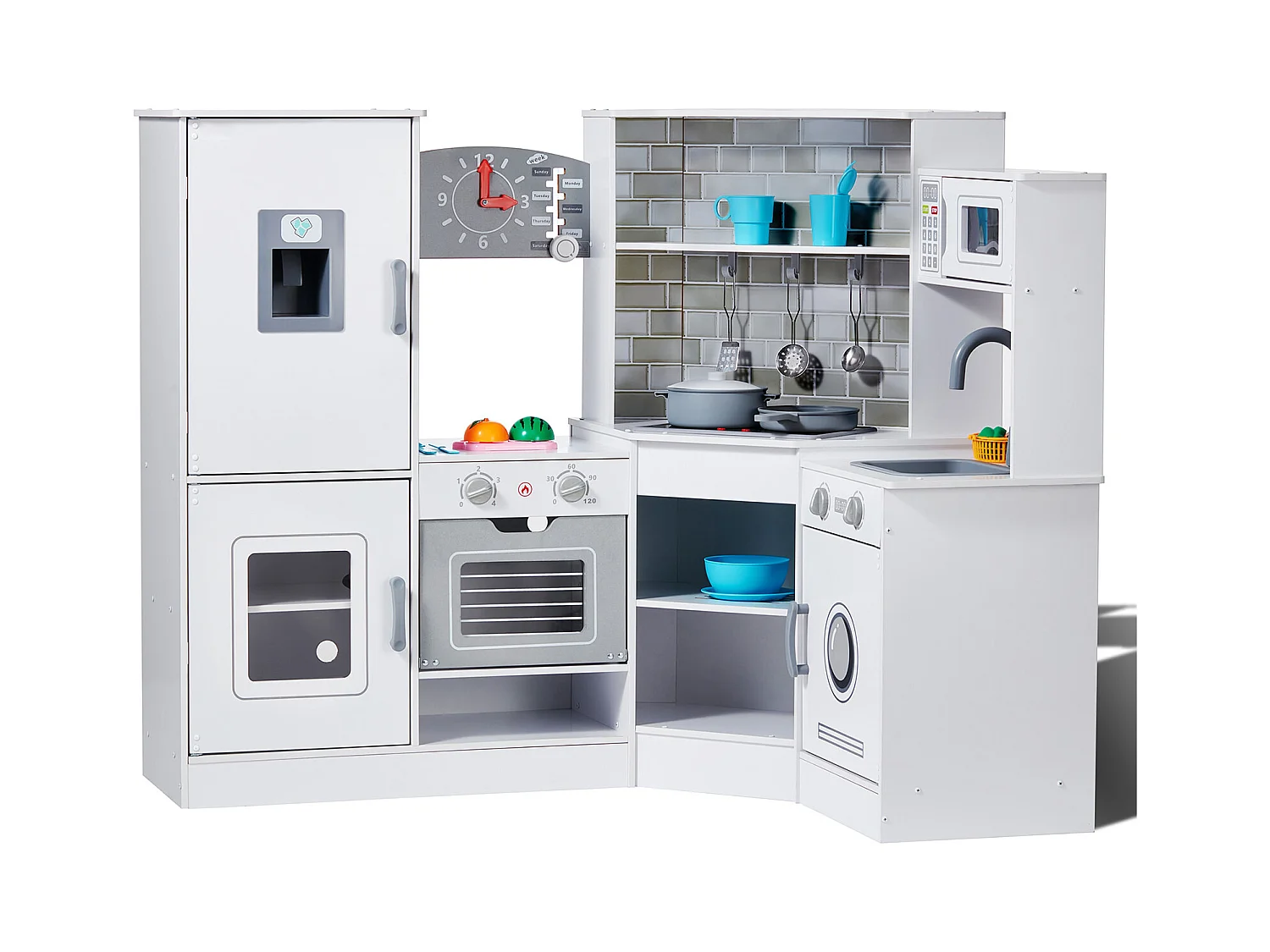 Ensemble de Cuisine SucceBuy pour Enfants, Cuisine de Jeu en Bois, Jouet de Cuisine Factice 24 PCS Accessoires, Blanc