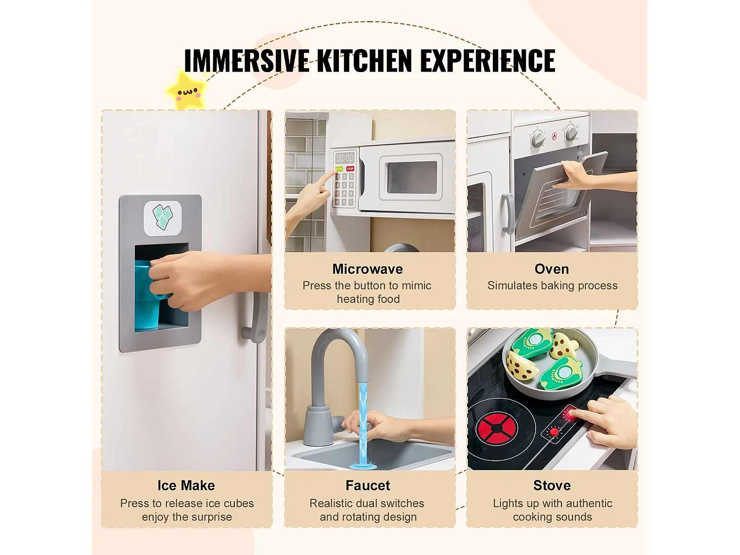 Ensemble de Cuisine SucceBuy pour Enfants, Cuisine de Jeu en Bois, Jouet de Cuisine Factice 24 PCS Accessoires, Blanc