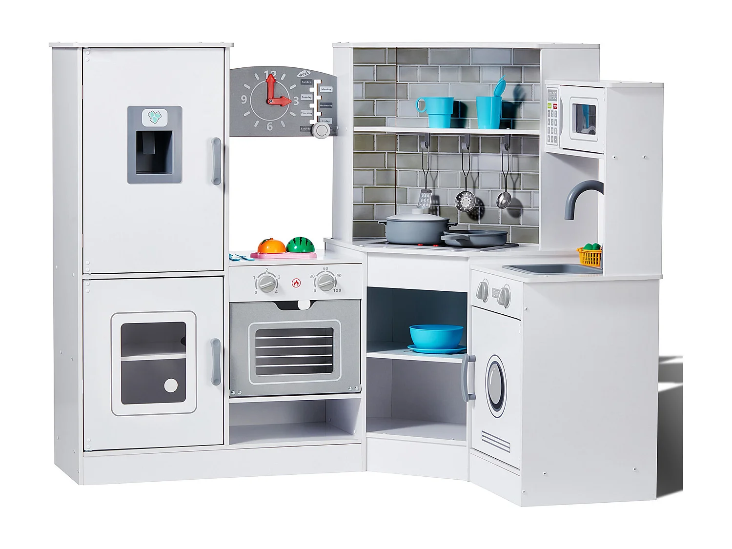 Ensemble de Cuisine SucceBuy pour Enfants, Cuisine de Jeu en Bois, Jouet de Cuisine Factice 24 PCS Accessoires, Blanc
