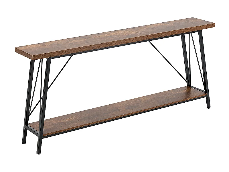 Table Console SucceBuy 180 cm, 2 Niveaux, Marron-Noir, Table Console Étroite pour Canapé