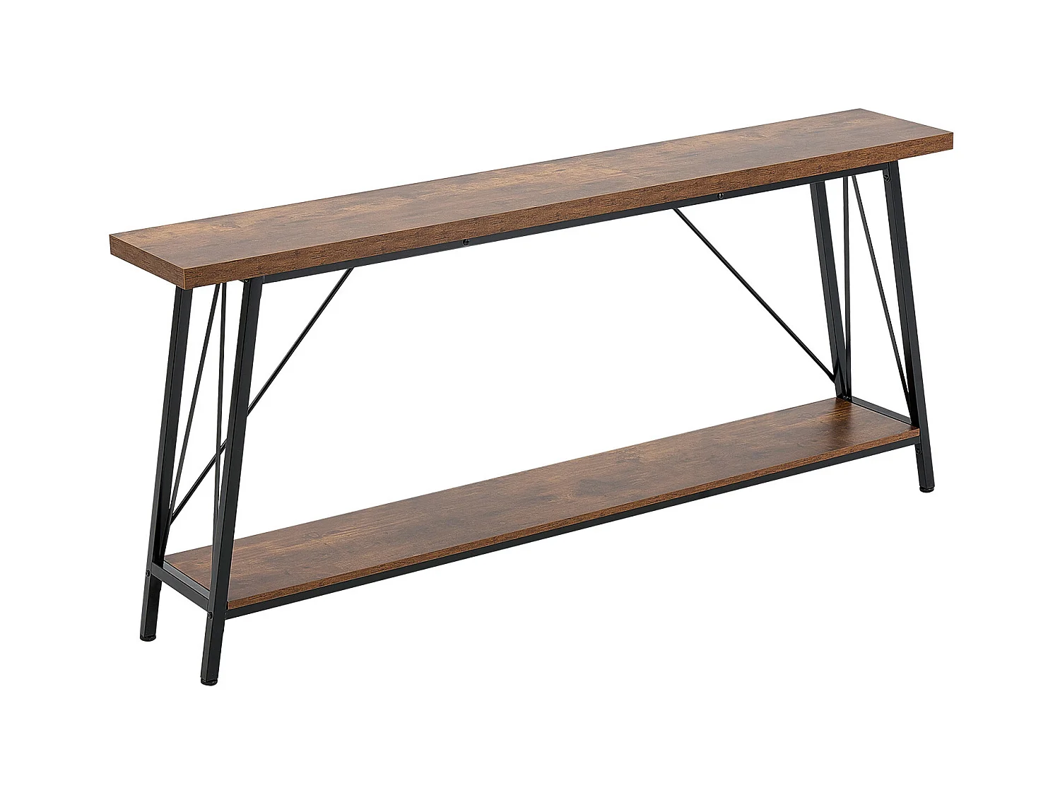 Table Console SucceBuy 180 cm, 2 Niveaux, Marron-Noir, Table Console Étroite pour Canapé