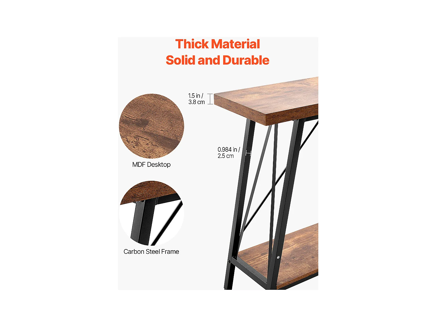 Table Console SucceBuy 180 cm, 2 Niveaux, Marron-Noir, Table Console Étroite pour Canapé