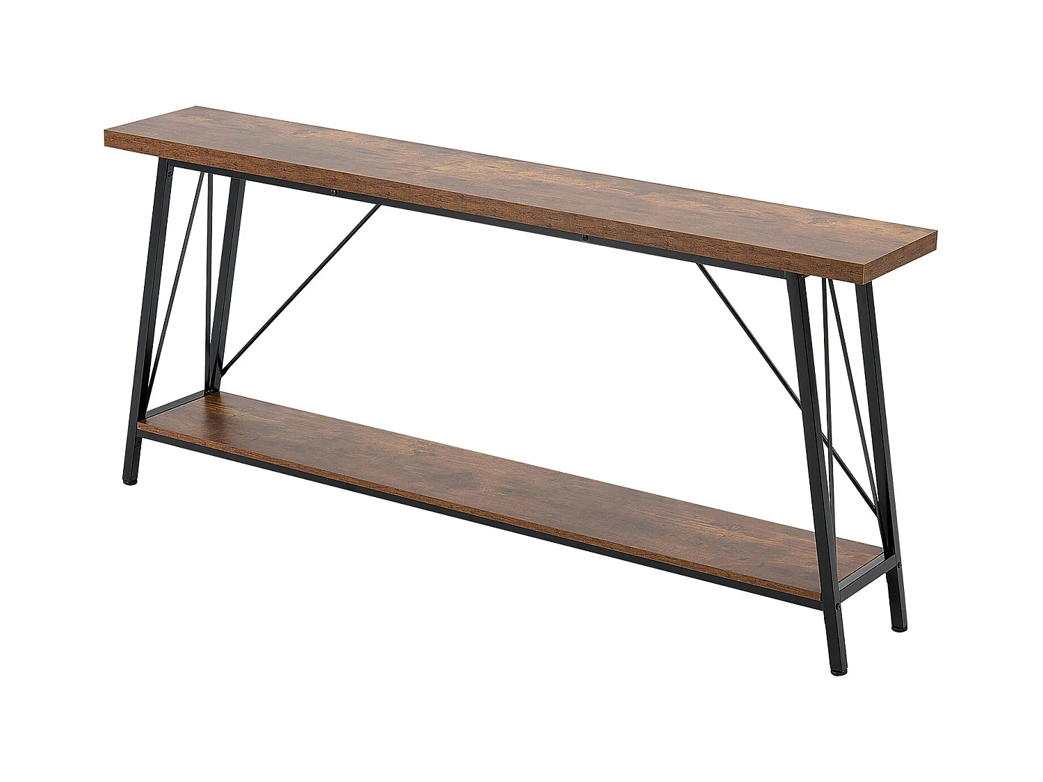 Table Console SucceBuy 180 cm, 2 Niveaux, Marron-Noir, Table Console Étroite pour Canapé
