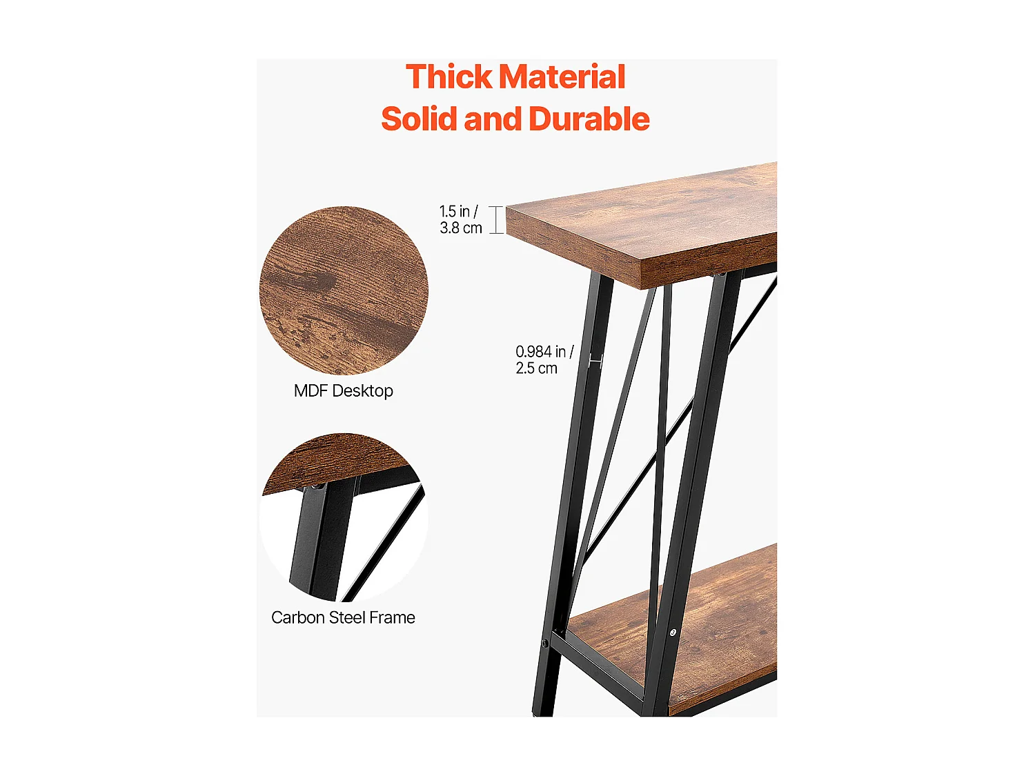 Table Console SucceBuy 180 cm, 2 Niveaux, Marron-Noir, Table Console Étroite pour Canapé