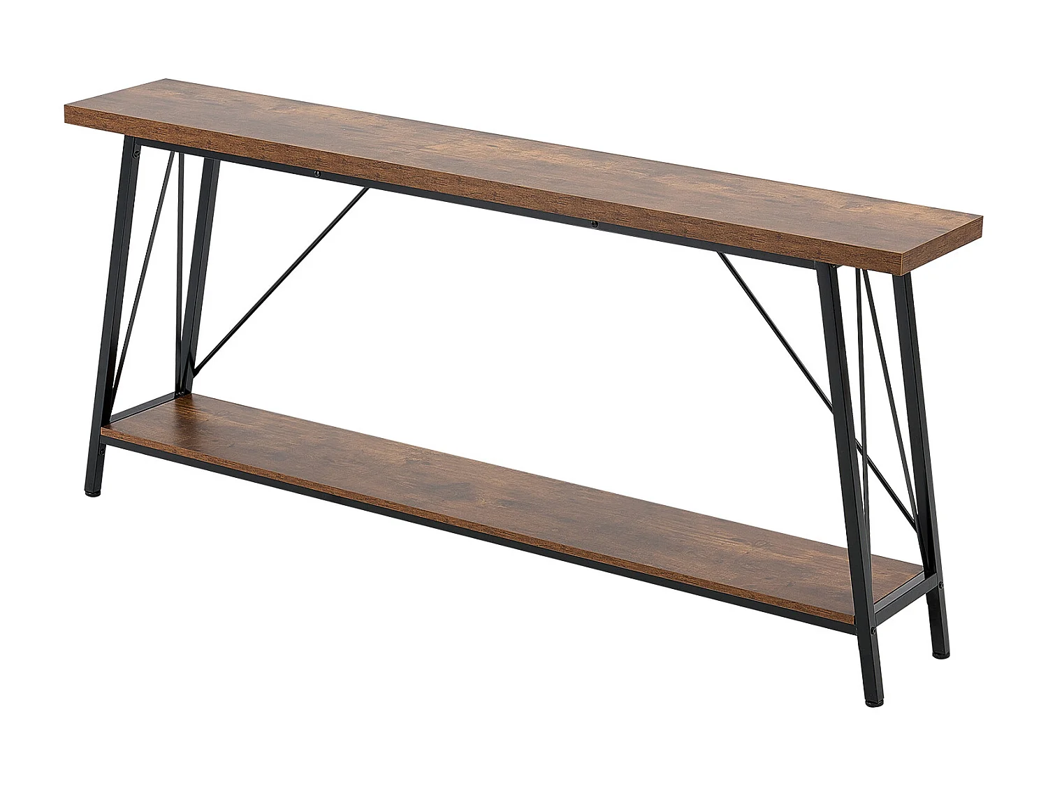 Table Console SucceBuy 180 cm, 2 Niveaux, Marron-Noir, Table Console Étroite pour Canapé