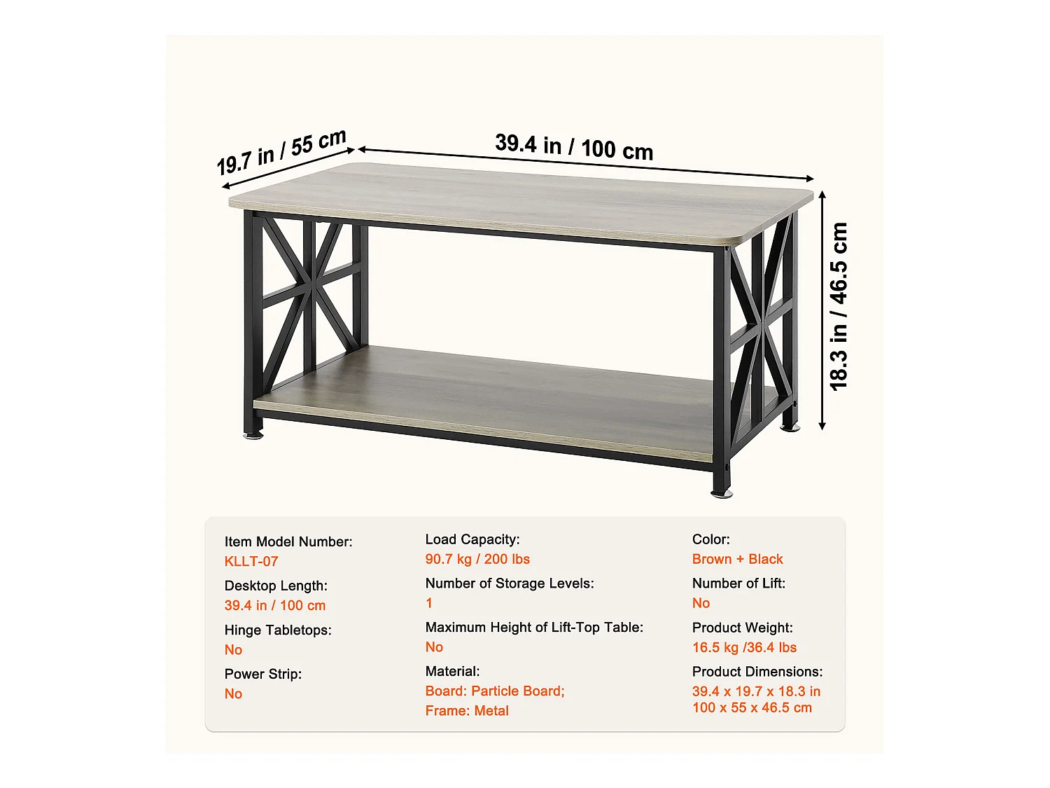 Table Basse SucceBuy, 1000 mm, Marron-Noir, Rectangulaire Avec Compartiment De Rangement Ouvert, pour Salon, Chambre, Appartement, Studio