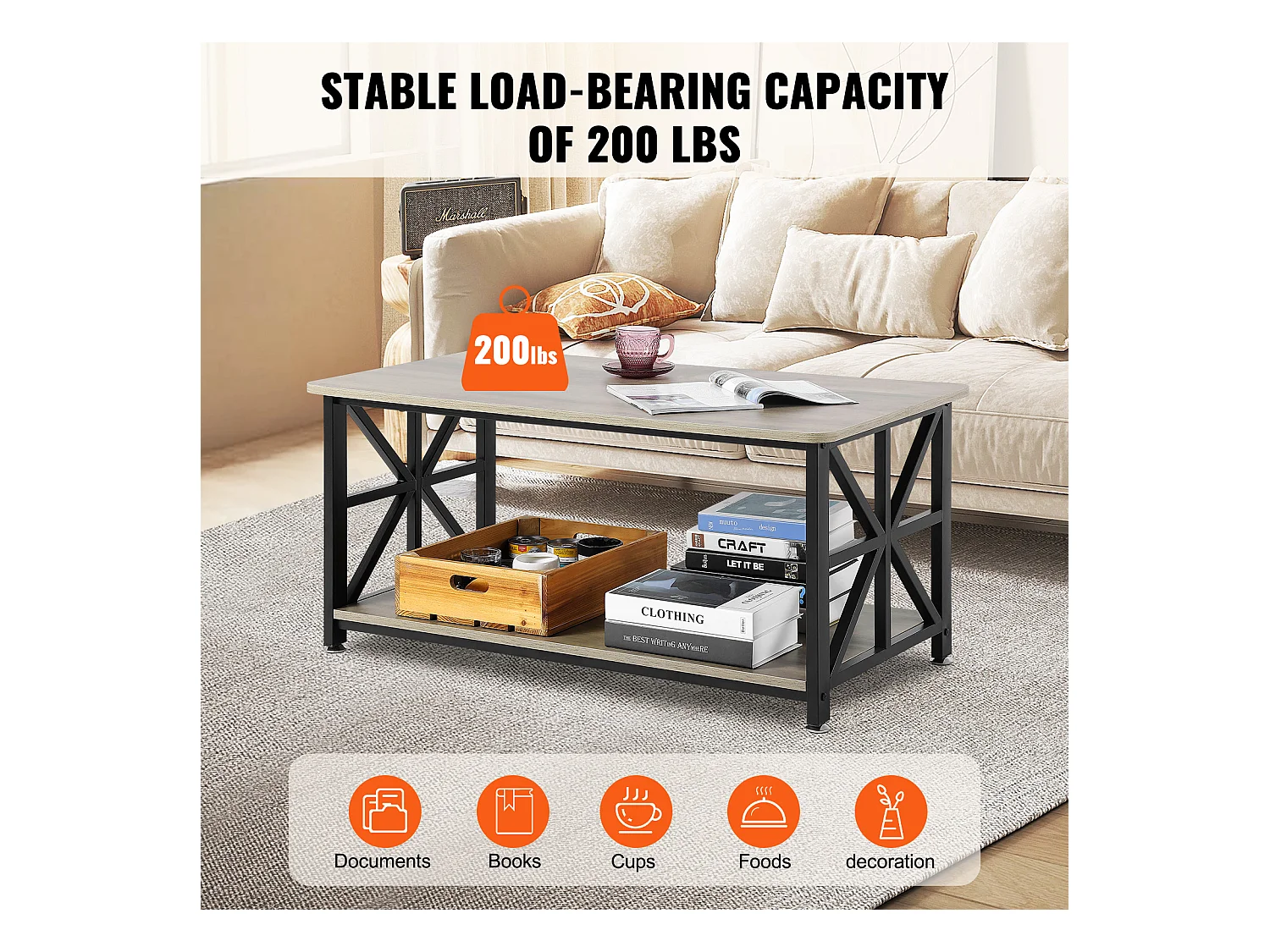 Table Basse SucceBuy, 1000 mm, Marron-Noir, Rectangulaire Avec Compartiment De Rangement Ouvert, pour Salon, Chambre, Appartement, Studio