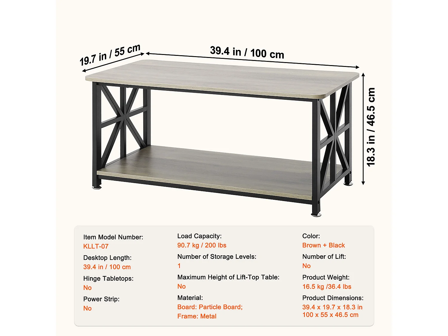 Table Basse SucceBuy, 1000 mm, Marron-Noir, Rectangulaire Avec Compartiment De Rangement Ouvert, pour Salon, Chambre, Appartement, Studio