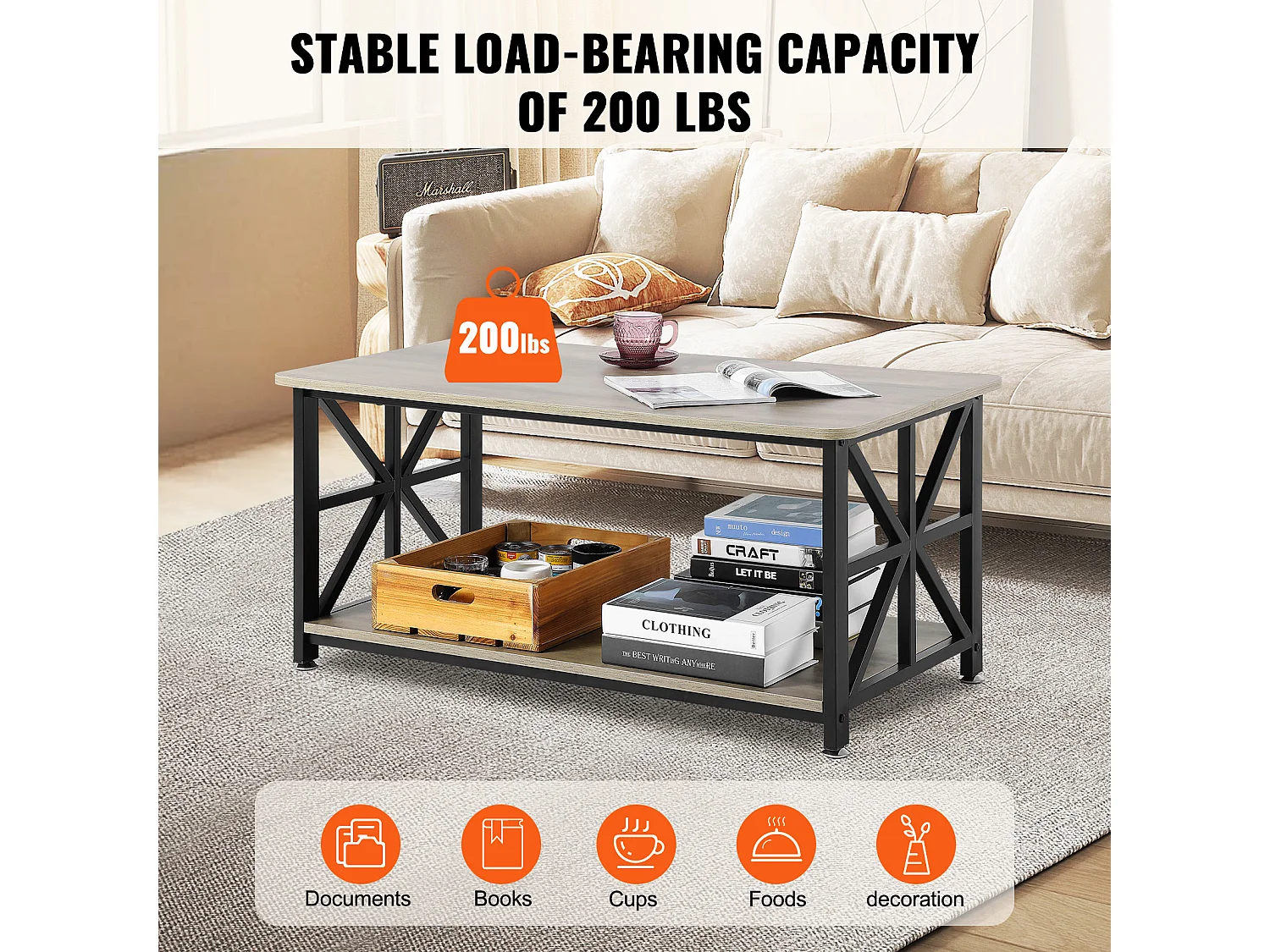 Table Basse SucceBuy, 1000 mm, Marron-Noir, Rectangulaire Avec Compartiment De Rangement Ouvert, pour Salon, Chambre, Appartement, Studio