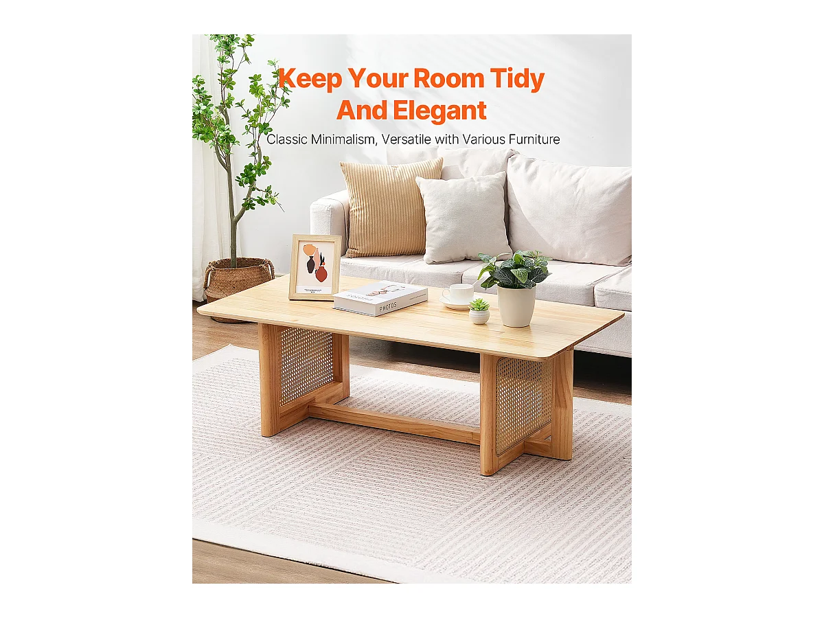 Niedertisch SucceBuy 120 x 60 x 40 cm, Rechteckiger Rotankorb-Tisch mit 1 Ebene fürs Wohnzimmer