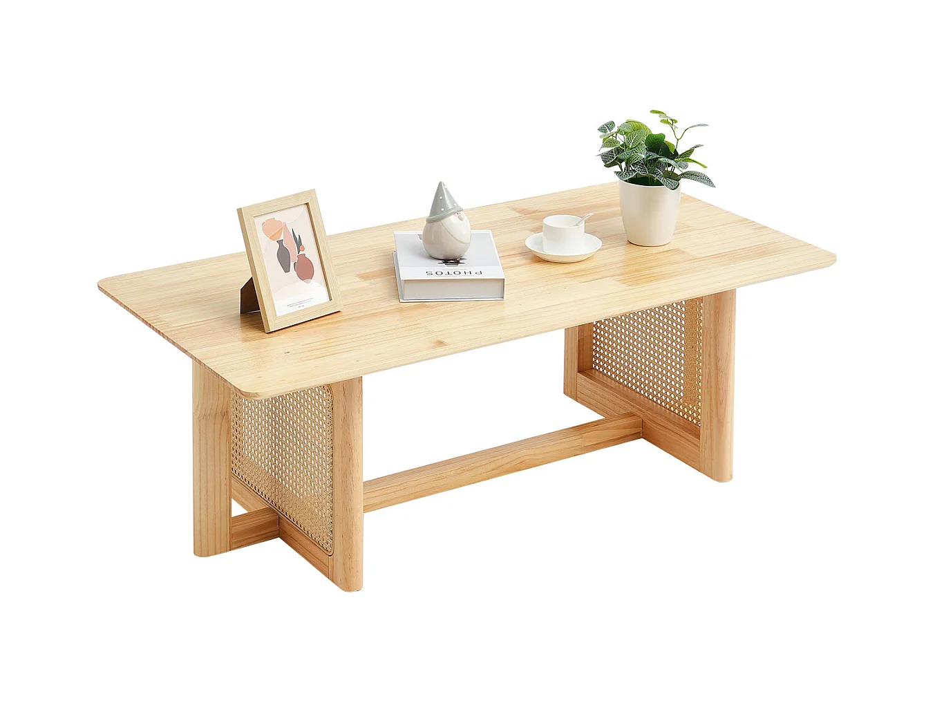 Table Basse SucceBuy 120 x 60 x 40 cm, Table Basse Rectangulaire en Rotin à 1 Niveau pour le Salon