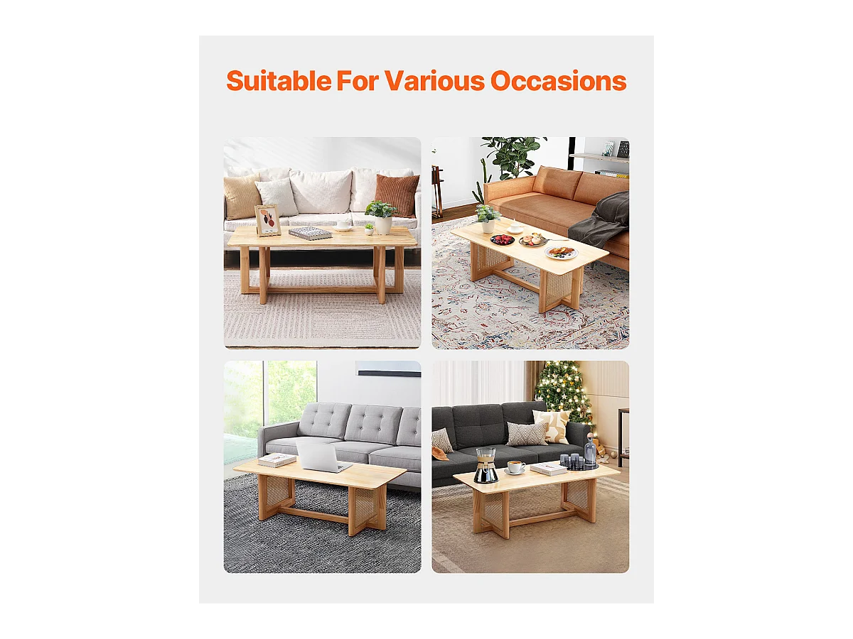 Table Basse SucceBuy 120 x 60 x 40 cm, Table Basse Rectangulaire en Rotin à 1 Niveau pour le Salon