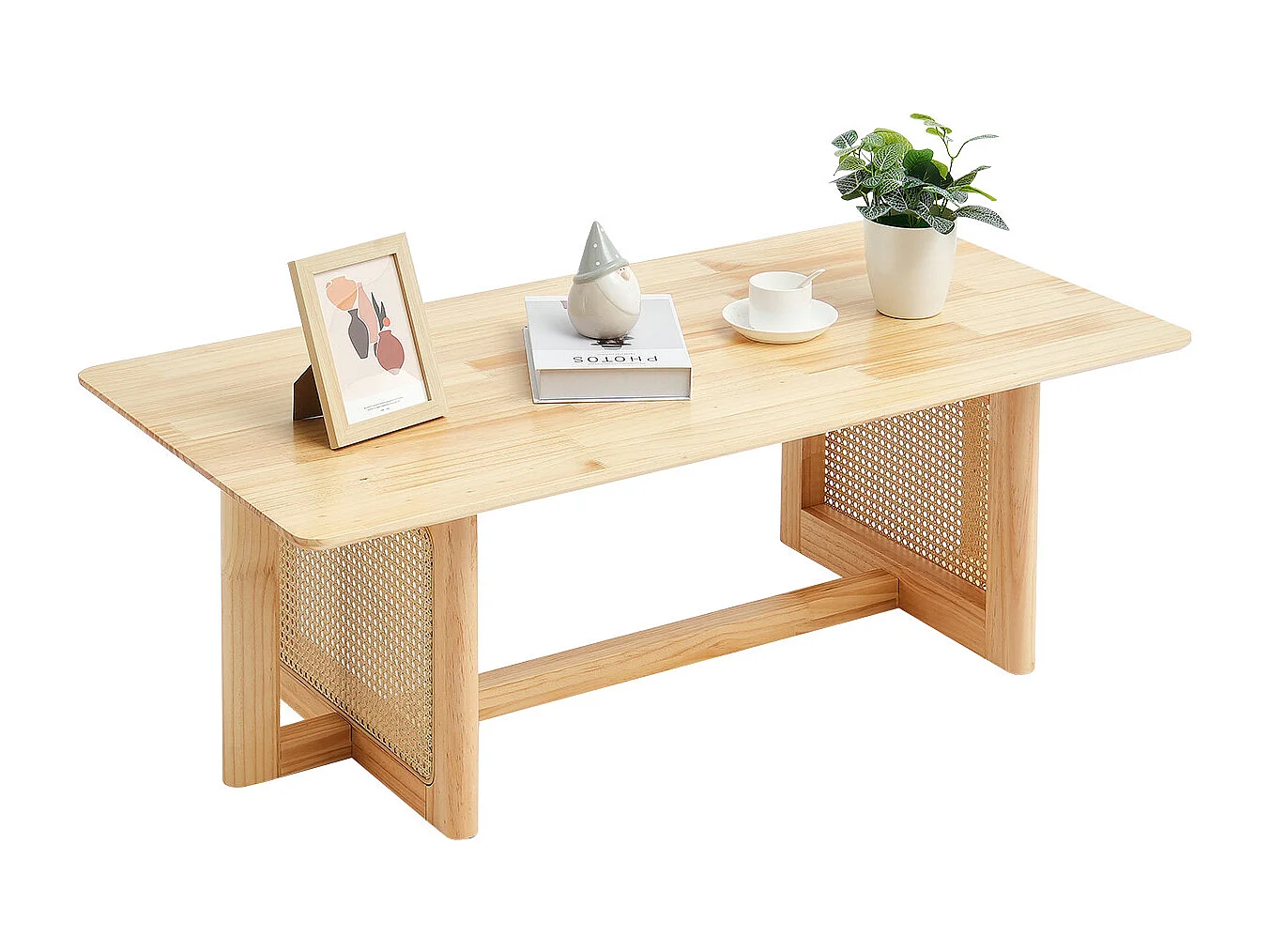 Table Basse SucceBuy 120 x 60 x 40 cm, Table Basse Rectangulaire en Rotin à 1 Niveau pour le Salon