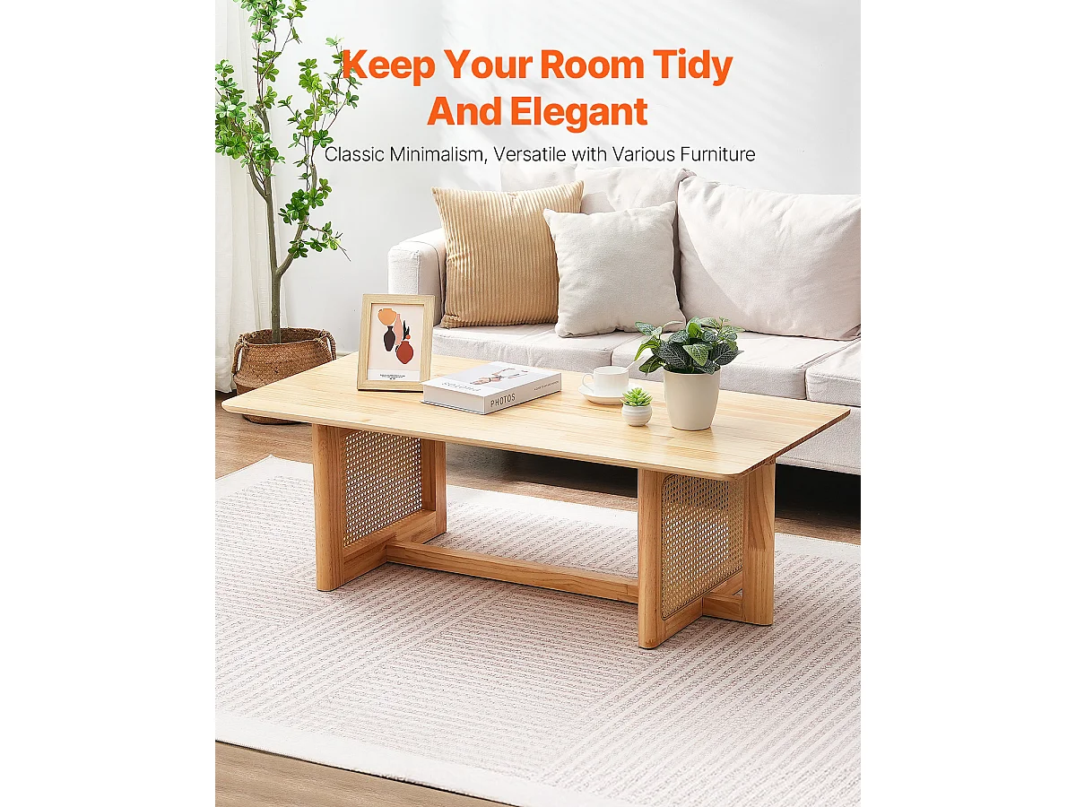 Table Basse SucceBuy 120 x 60 x 40 cm, Table Basse Rectangulaire en Rotin à 1 Niveau pour le Salon