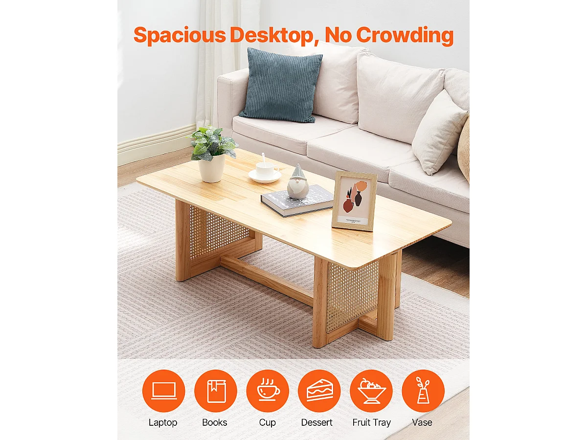 Table Basse SucceBuy 120 x 60 x 40 cm, Table Basse Rectangulaire en Rotin à 1 Niveau pour le Salon