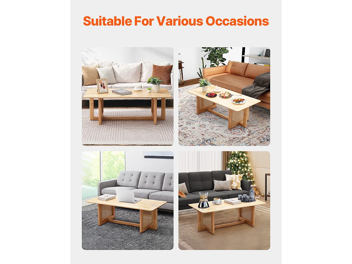 Table Basse SucceBuy 120 x 60 x 40 cm, Table Basse Rectangulaire en Rotin à 1 Niveau pour le Salon