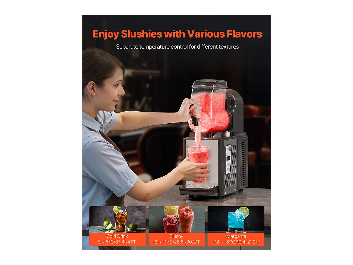 Machine à Granité Commerciale SucceBuy 4 L, Margarita en Acier Inoxydable 16 Tasses, pour la Maison, les Fêtes, les Restaurants, les Cafés