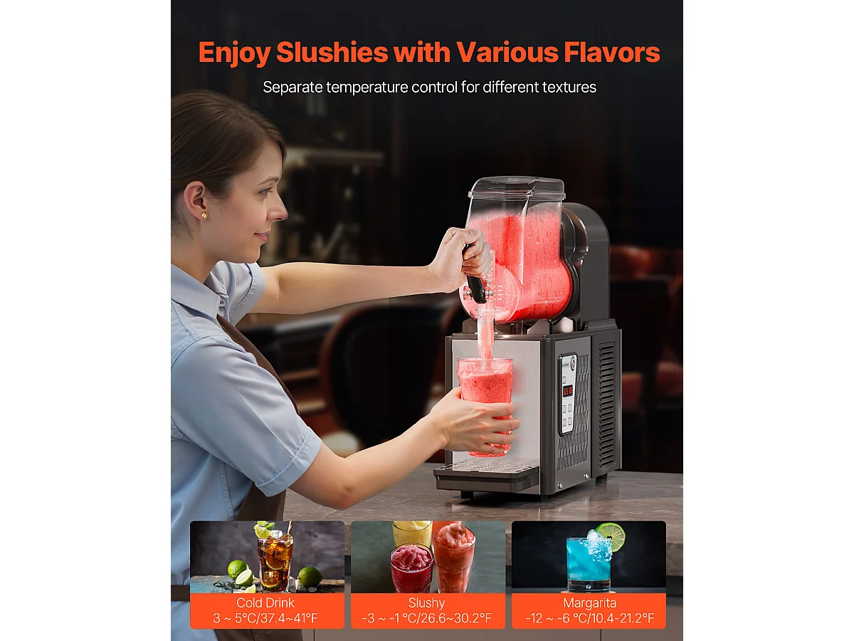 Commerciële Granietenmachine SucceBuy 4 L, Margarita in RVS 16 Bekers, voor het Huis, de Feesten, de Restaurants, de Cafés