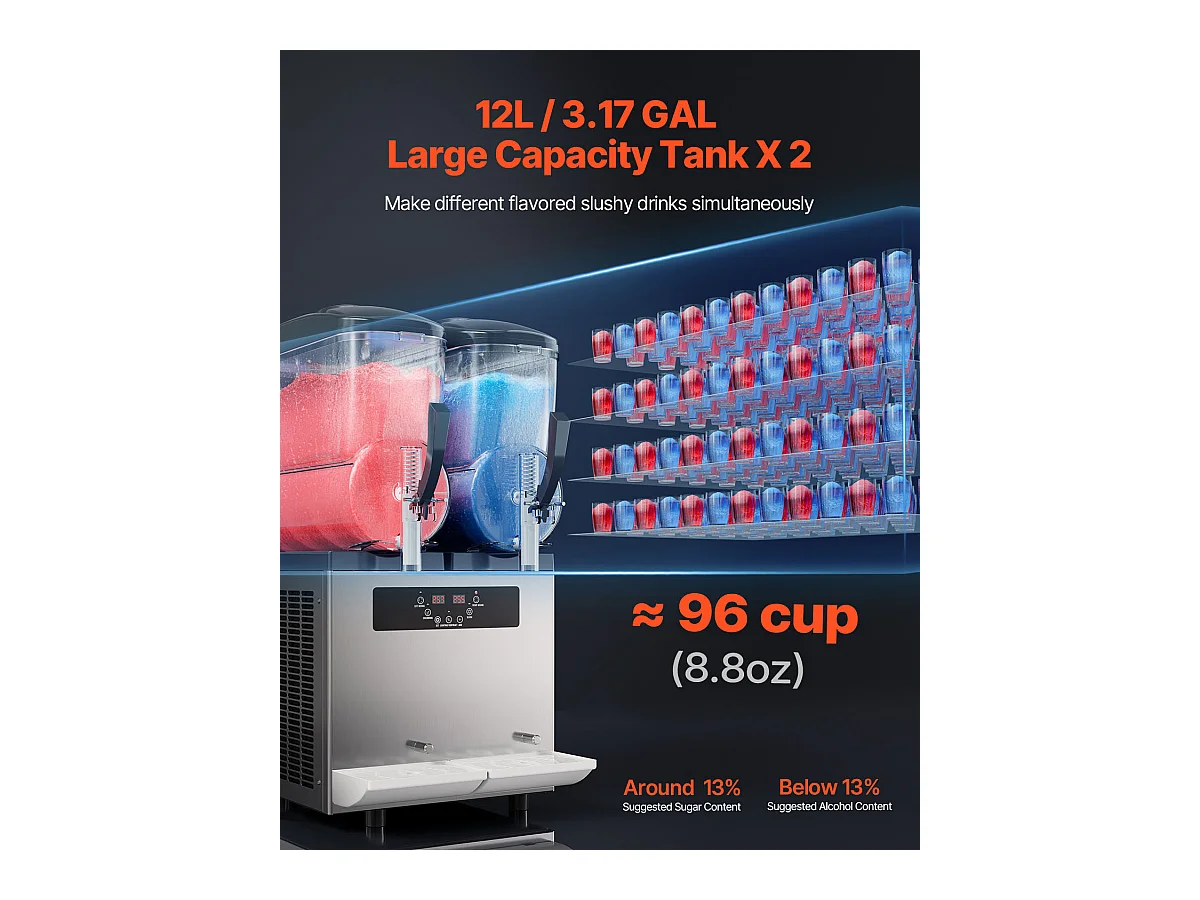 Machine à Granité Commerciale SucceBuy 12 Lx2, Machine à Smoothie Margarita, Acier Inoxydable, pour la Maison, la Fête, le Café, le Bar
