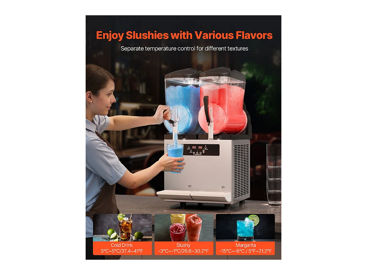 Machine à Granité Commerciale SucceBuy 12 Lx2, Machine à Smoothie Margarita, Acier Inoxydable, pour la Maison, la Fête, le Café, le Bar