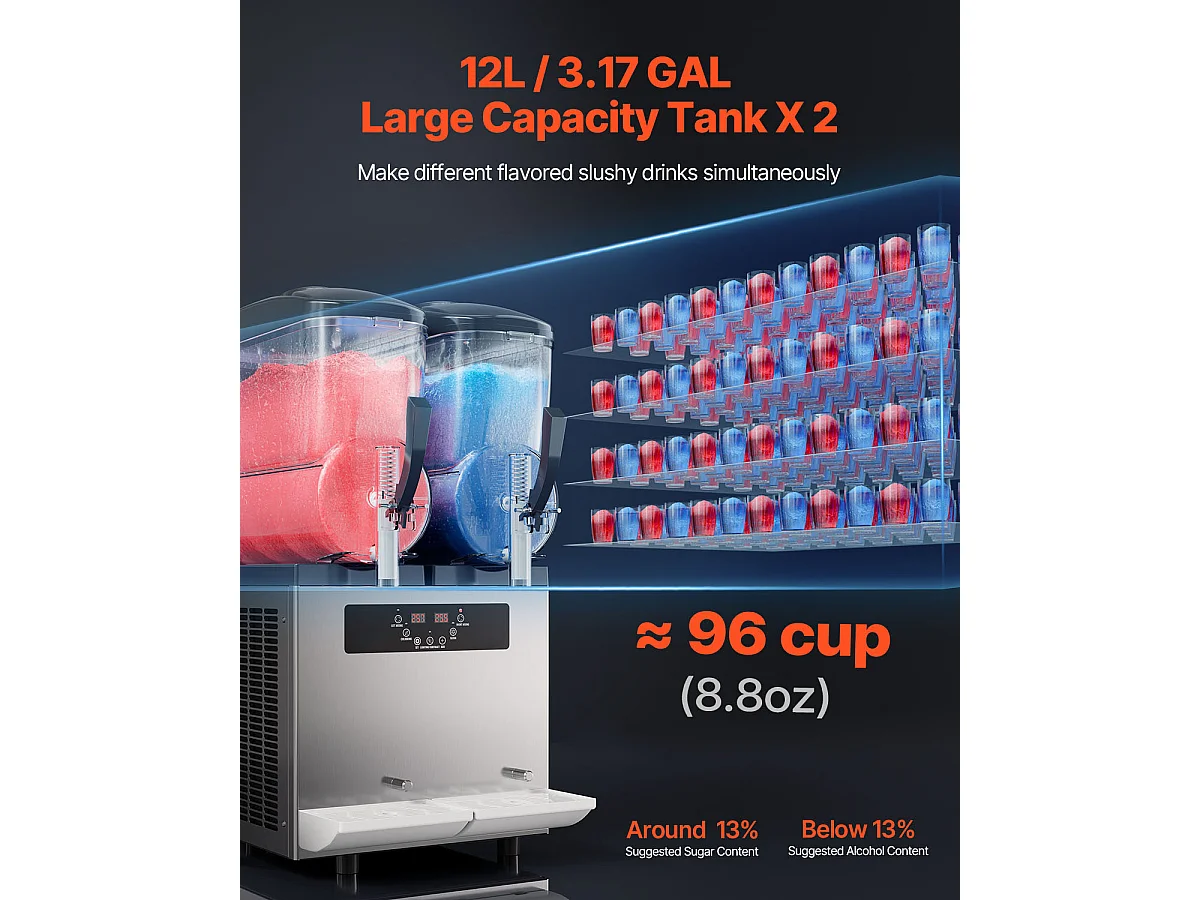 Máquina de Granizado Comercial SucceBuy 12 Lx2, Máquina de Smoothie Margarita, Acero Inoxidable, para la Casa, la Fiesta, el Café, el Bar