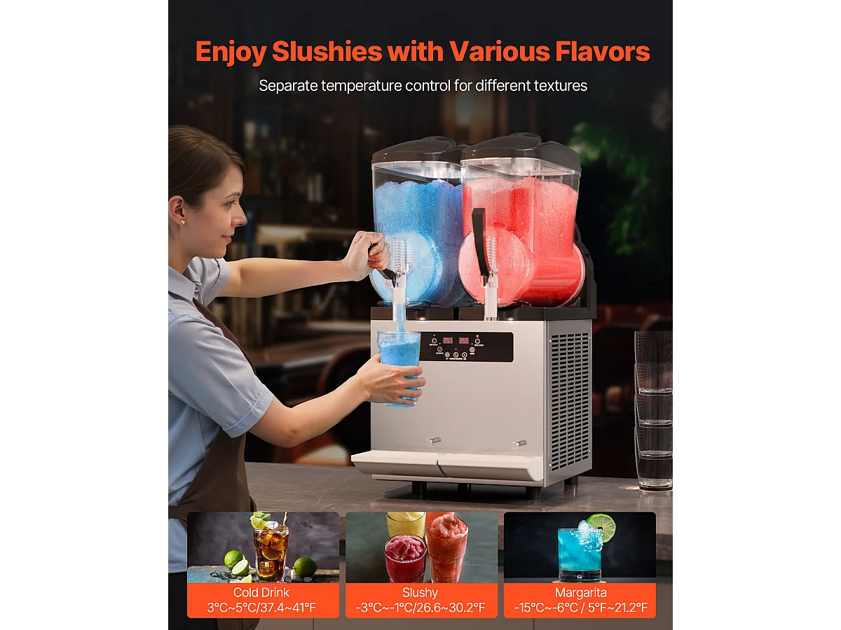 Máquina de Granizado Comercial SucceBuy 12 Lx2, Máquina de Smoothie Margarita, Acero Inoxidable, para la Casa, la Fiesta, el Café, el Bar