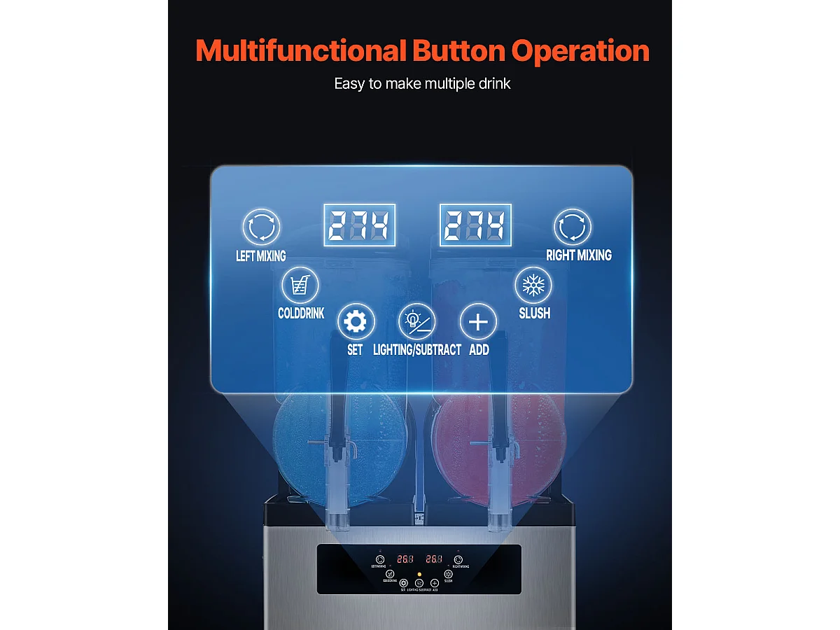 Máquina de Granizado Comercial SucceBuy 12 Lx2, Máquina de Smoothie Margarita, Acero Inoxidable, para la Casa, la Fiesta, el Café, el Bar