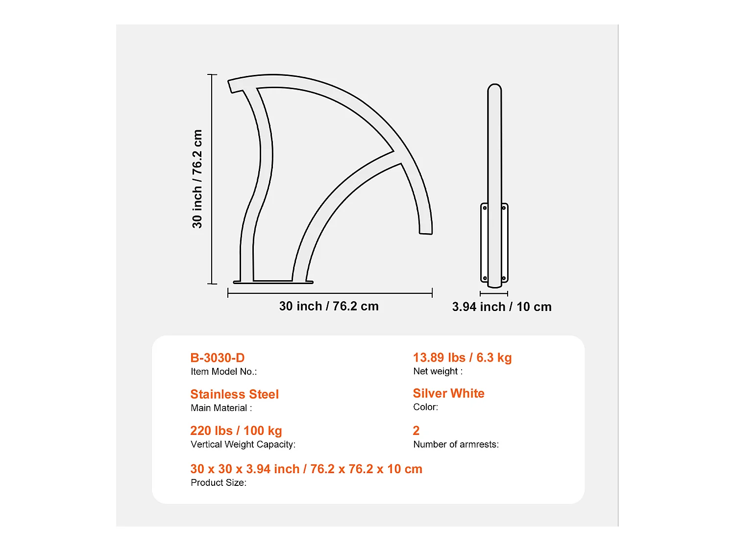 Main Courante de Piscine, SucceBuy Rampe de Piscine 2 Pièces 76×76 cm, Acier Inoxydable avec Plaque de Base pour Spas