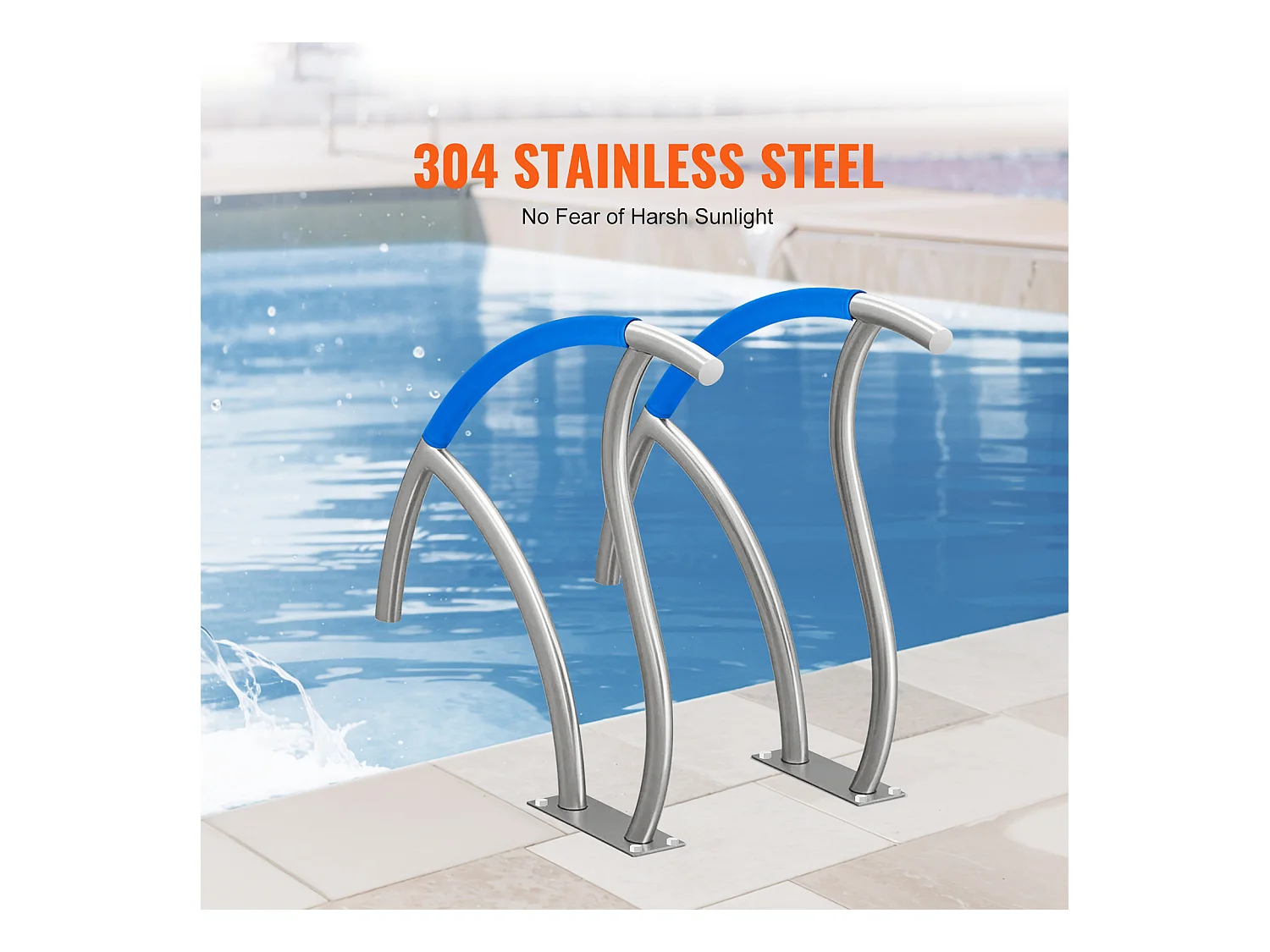 Main Courante de Piscine, SucceBuy Rampe de Piscine 2 Pièces 76×76 cm, Acier Inoxydable avec Plaque de Base pour Spas