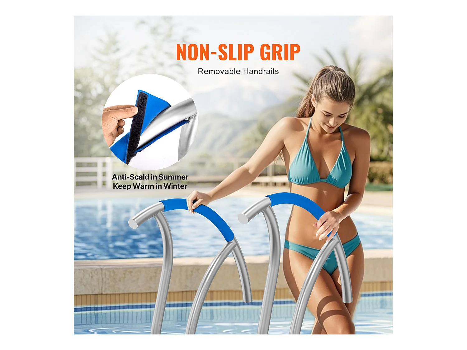 Main Courante de Piscine, SucceBuy Rampe de Piscine 2 Pièces 76×76 cm, Acier Inoxydable avec Plaque de Base pour Spas