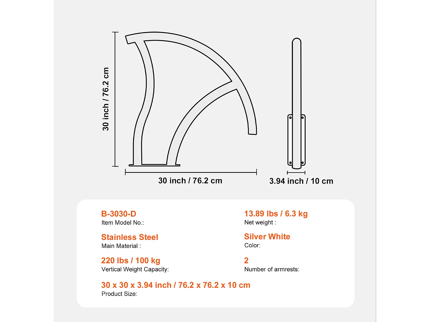Main Courante de Piscine, SucceBuy Rampe de Piscine 2 Pièces 76×76 cm, Acier Inoxydable avec Plaque de Base pour Spas