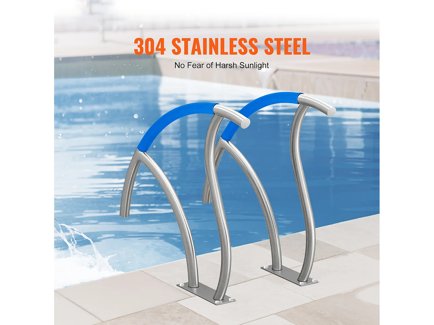 Main Courante de Piscine, SucceBuy Rampe de Piscine 2 Pièces 76×76 cm, Acier Inoxydable avec Plaque de Base pour Spas