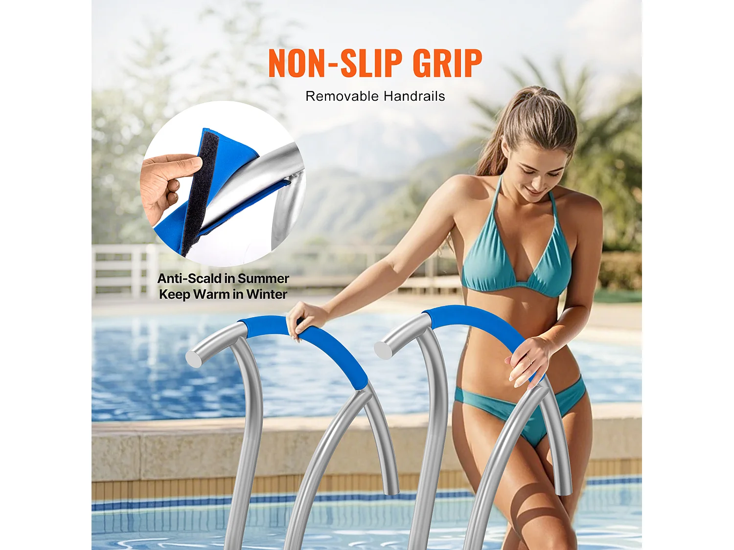 Main Courante de Piscine, SucceBuy Rampe de Piscine 2 Pièces 76×76 cm, Acier Inoxydable avec Plaque de Base pour Spas