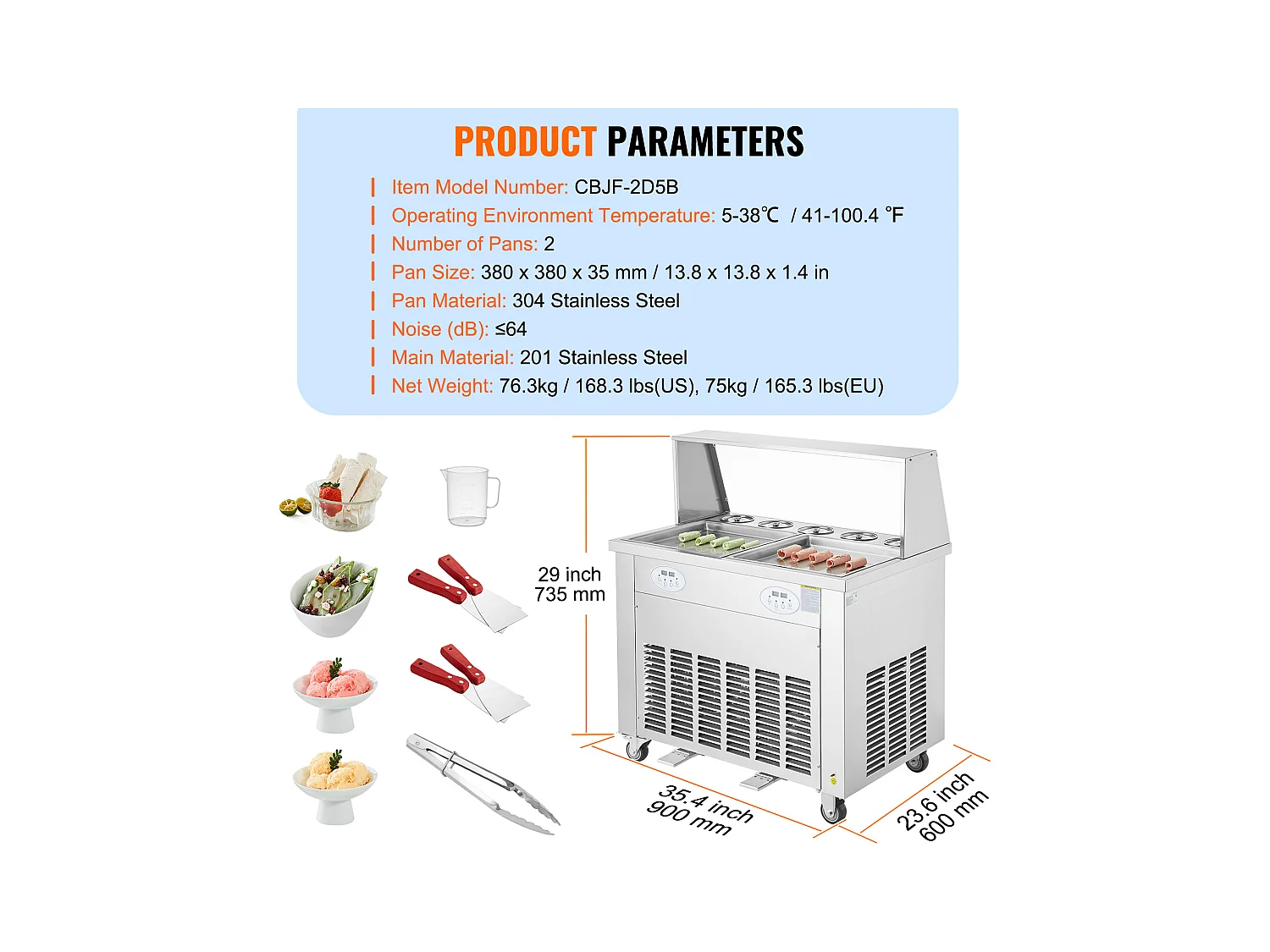 Sorbetière à Glace Frite SucceBuy 35 x 35cm, Machine à Glace Acier inoxydable