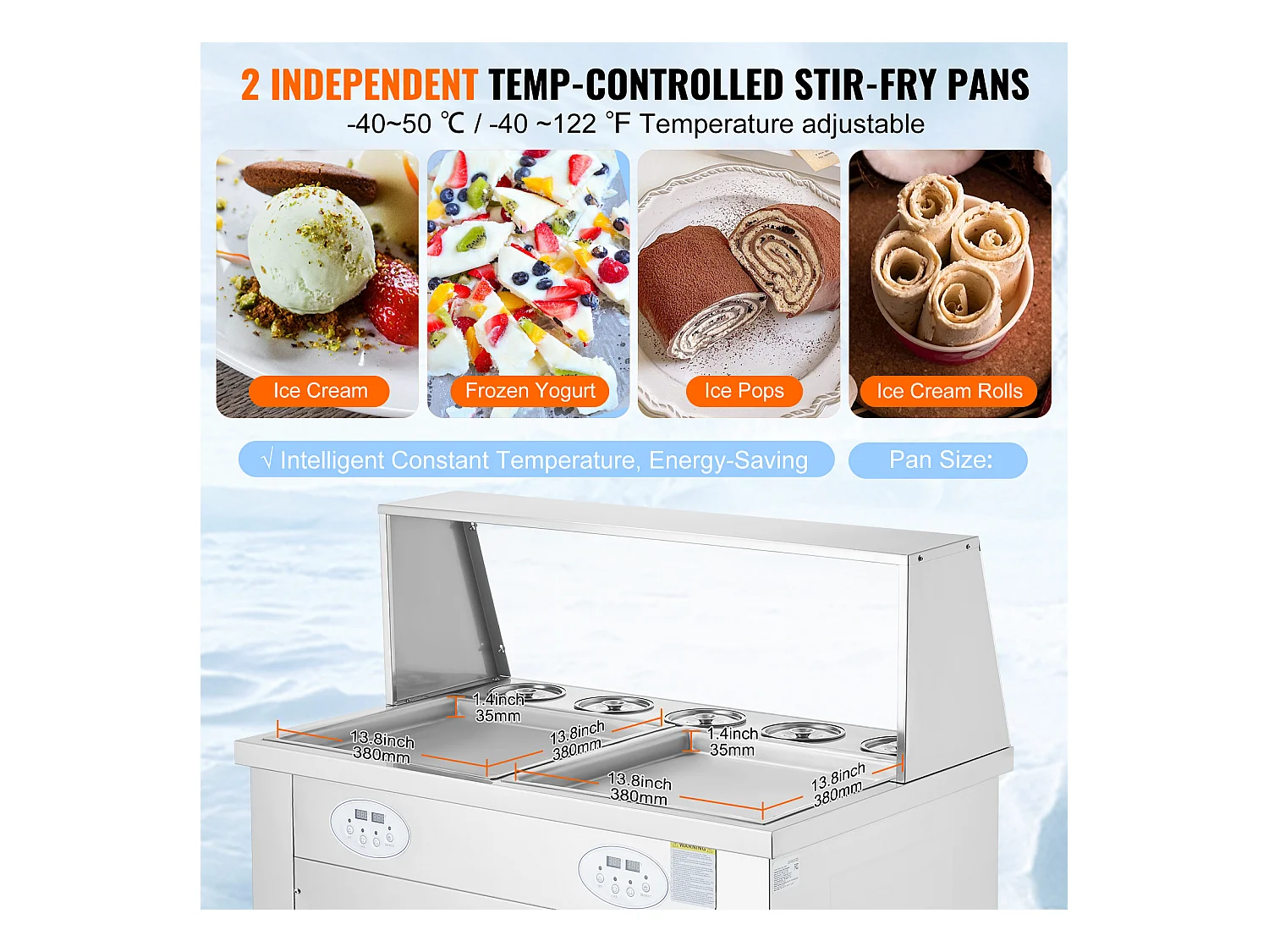 Sorbetière à Glace Frite SucceBuy 35 x 35cm, Machine à Glace Acier inoxydable