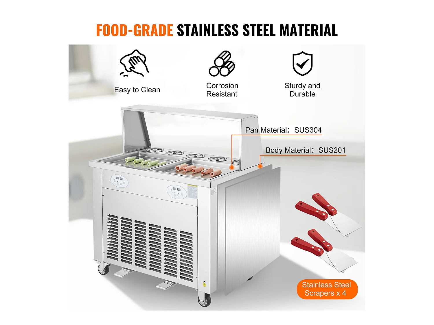 Sorbetière à Glace Frite SucceBuy 35 x 35cm, Machine à Glace Acier inoxydable