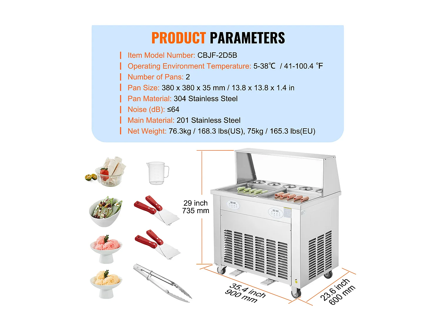 Sorbetière à Glace Frite SucceBuy 35 x 35cm, Machine à Glace Acier inoxydable