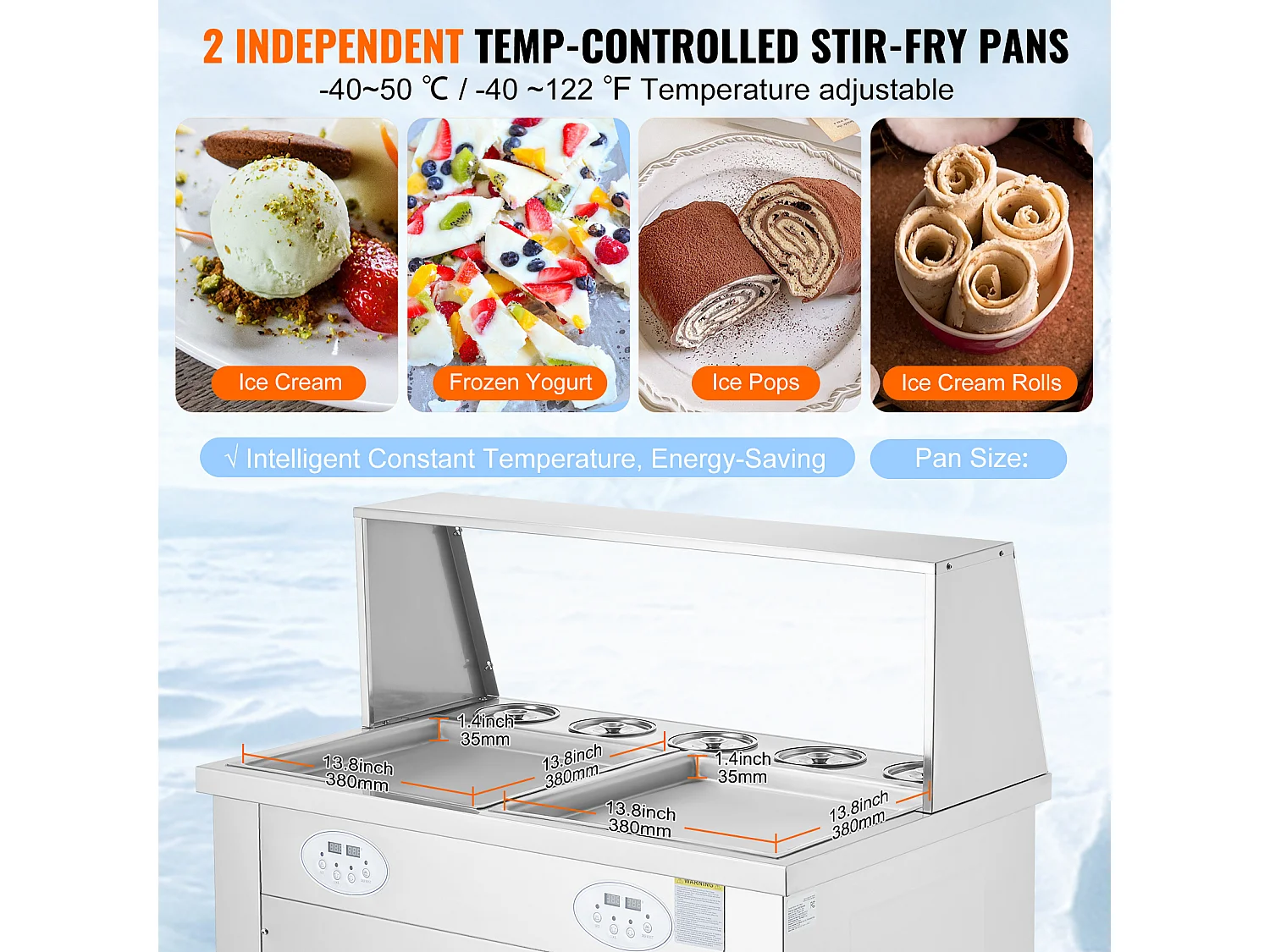 Sorbetière à Glace Frite SucceBuy 35 x 35cm, Machine à Glace Acier inoxydable