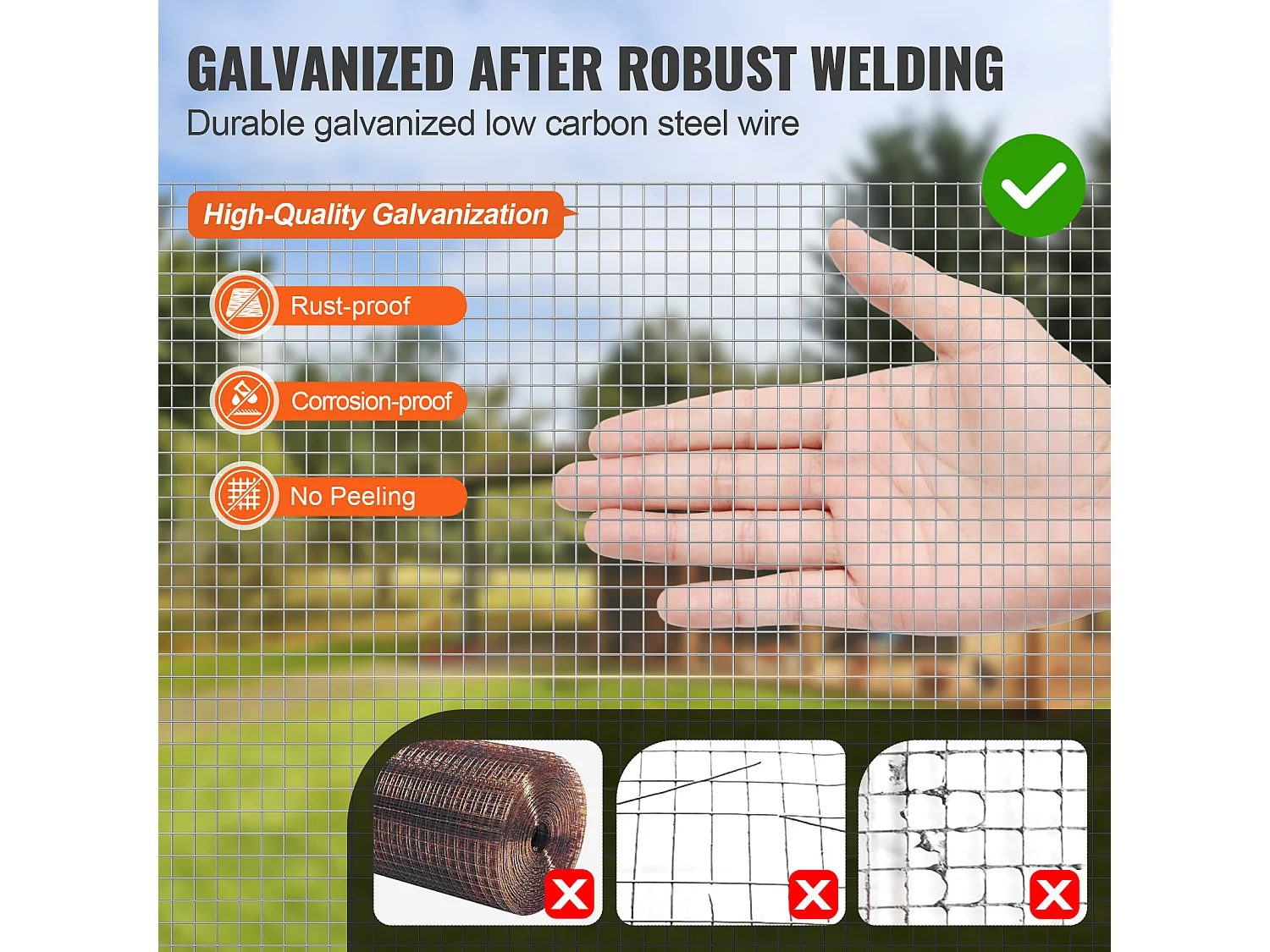 Clôture en Treillis Métallique Robuste SucceBuy 0.64cm x 91.44cm x 3048cm 23 Ga pour Clôture en Grillage à Poules