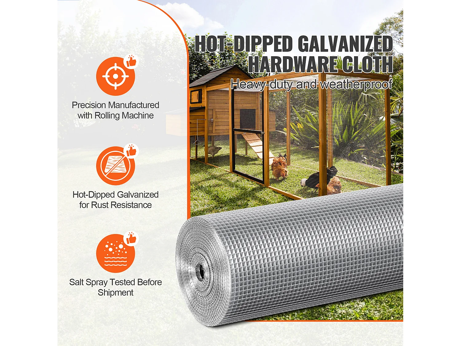 Cerca de Tela Metálica Galvanizada SucceBuy Tela de Hardware 0,64 cm x 91,44 cm x 1524 cm 23 Ga