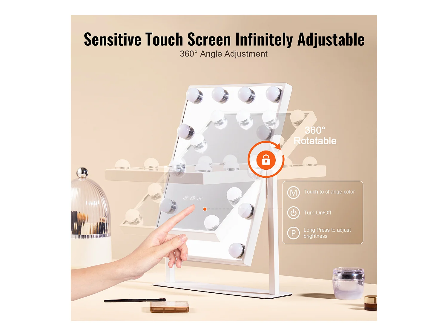 Espelho de Maquiagem SucceBuy 41 x 30 cm, Branco, Espelho de Cortesia Estilo Hollywood com Luzes