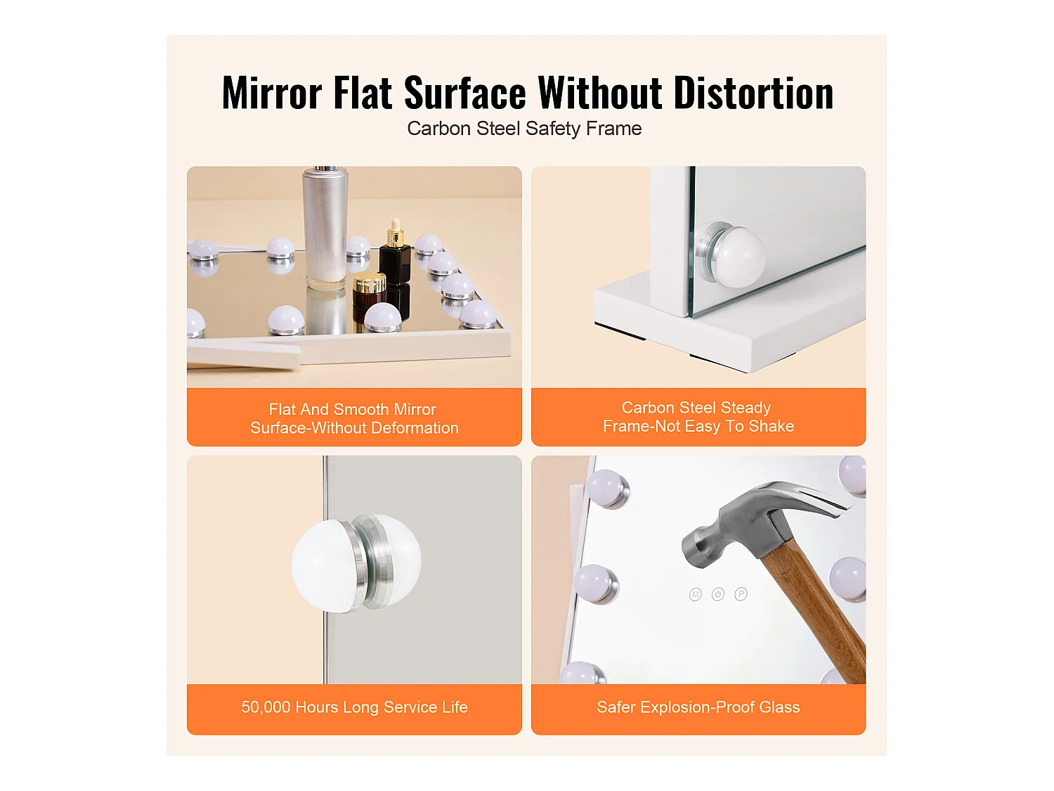 Espelho de Maquiagem SucceBuy 41 x 30 cm, Branco, Espelho de Cortesia Estilo Hollywood com Luzes