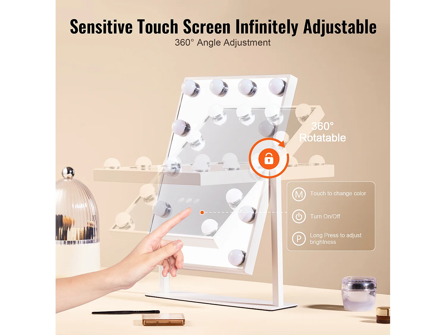 Miroir de Maquillage SucceBuy 41 x 30 cm, Blanc, Miroir de Courtoisie de Style Hollywoodien avec Lumières