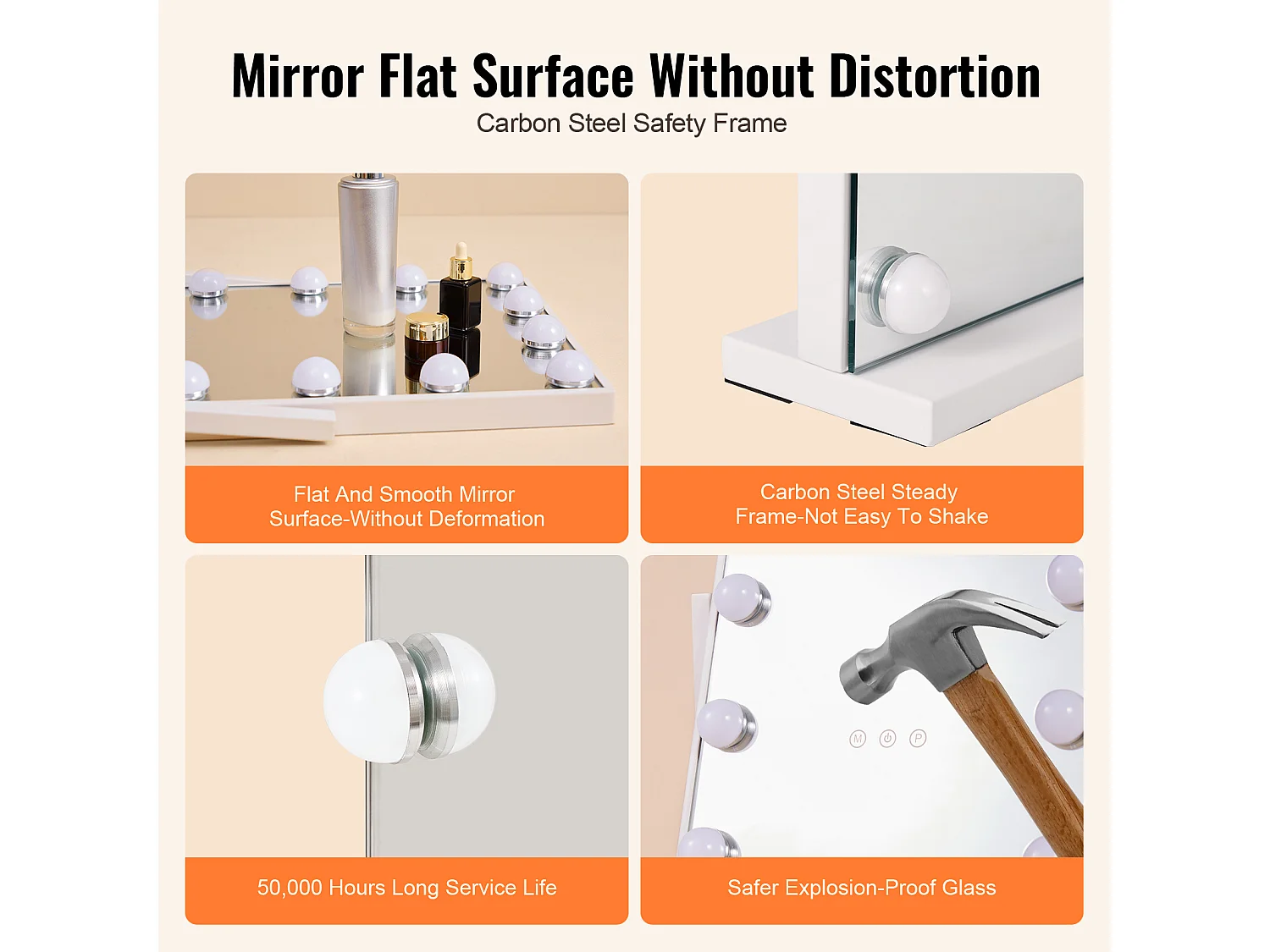 Miroir de Maquillage SucceBuy 41 x 30 cm, Blanc, Miroir de Courtoisie de Style Hollywoodien avec Lumières