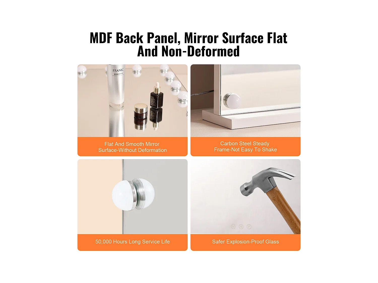 Make-up Spieghel SucceBuy 58 x 46 cm, Wit, Hollywood-stijl Hofelijkheidsspiegel met Verlichting