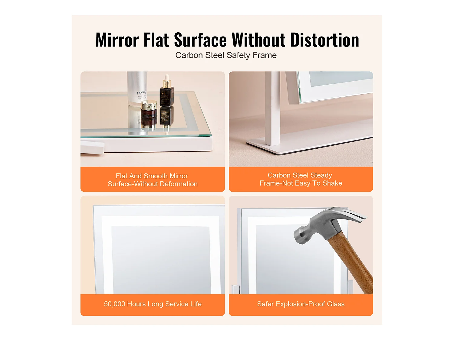 Espelho de Maquiagem Iluminado SucceBuy, Bluetooth, 3 Cores, 41 x 30 cm, 5X, Rotação a 360°, Branco, para o Maquiagem de Mesa no Quarto