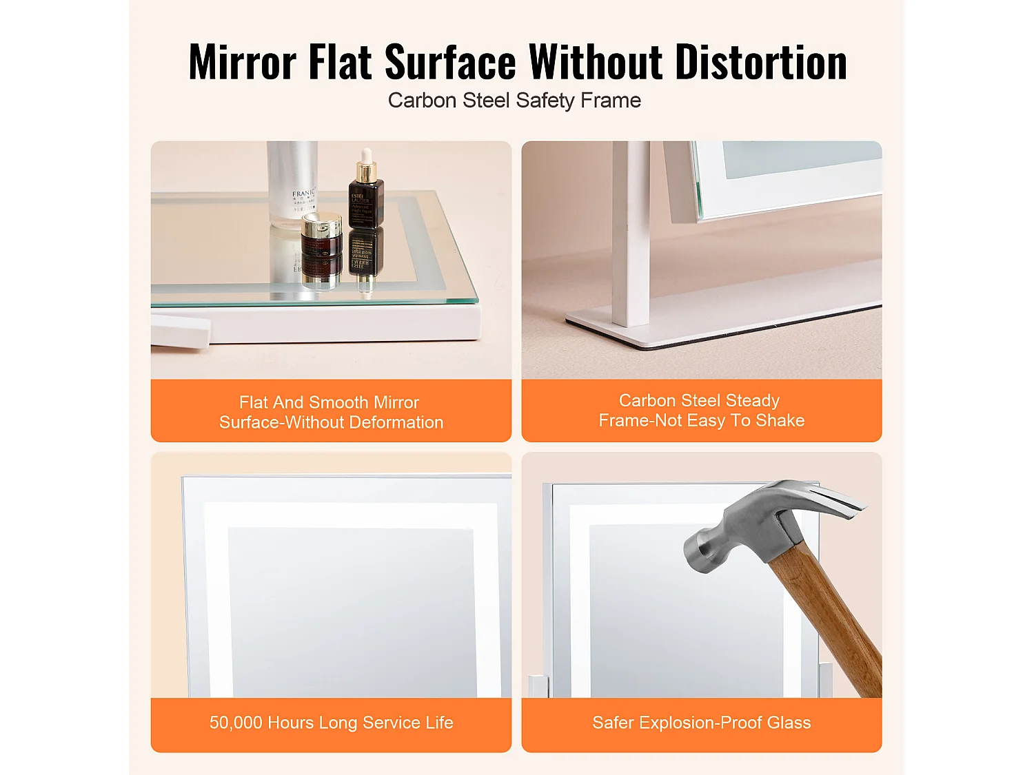 Miroir de Maquillage Éclairé SucceBuy, Bluetooth, 3 Couleurs, 41 x 30 cm, 5X, Rotation à 360°, Blanc, pour le Maquillage de Table dans la Chambre